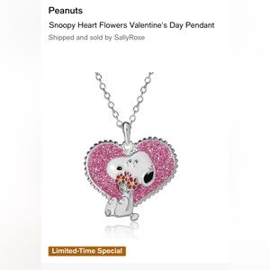 Snoopy Valentine’s Brass Heart Pendant - Pink and Silver